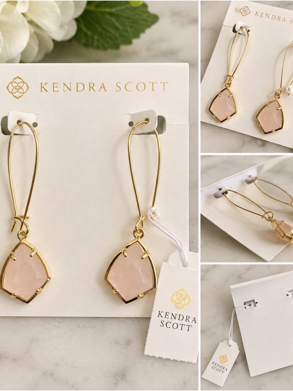 Kendra Scott Gold Drop Earrings with Blush Pink Stones